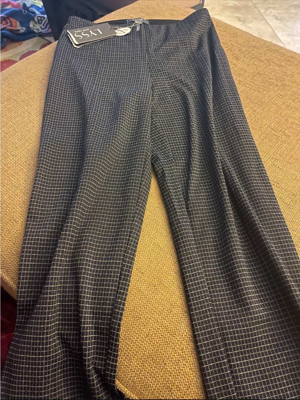 Lysse Pull on Blue Plaid Black Windowpane Dress Pants